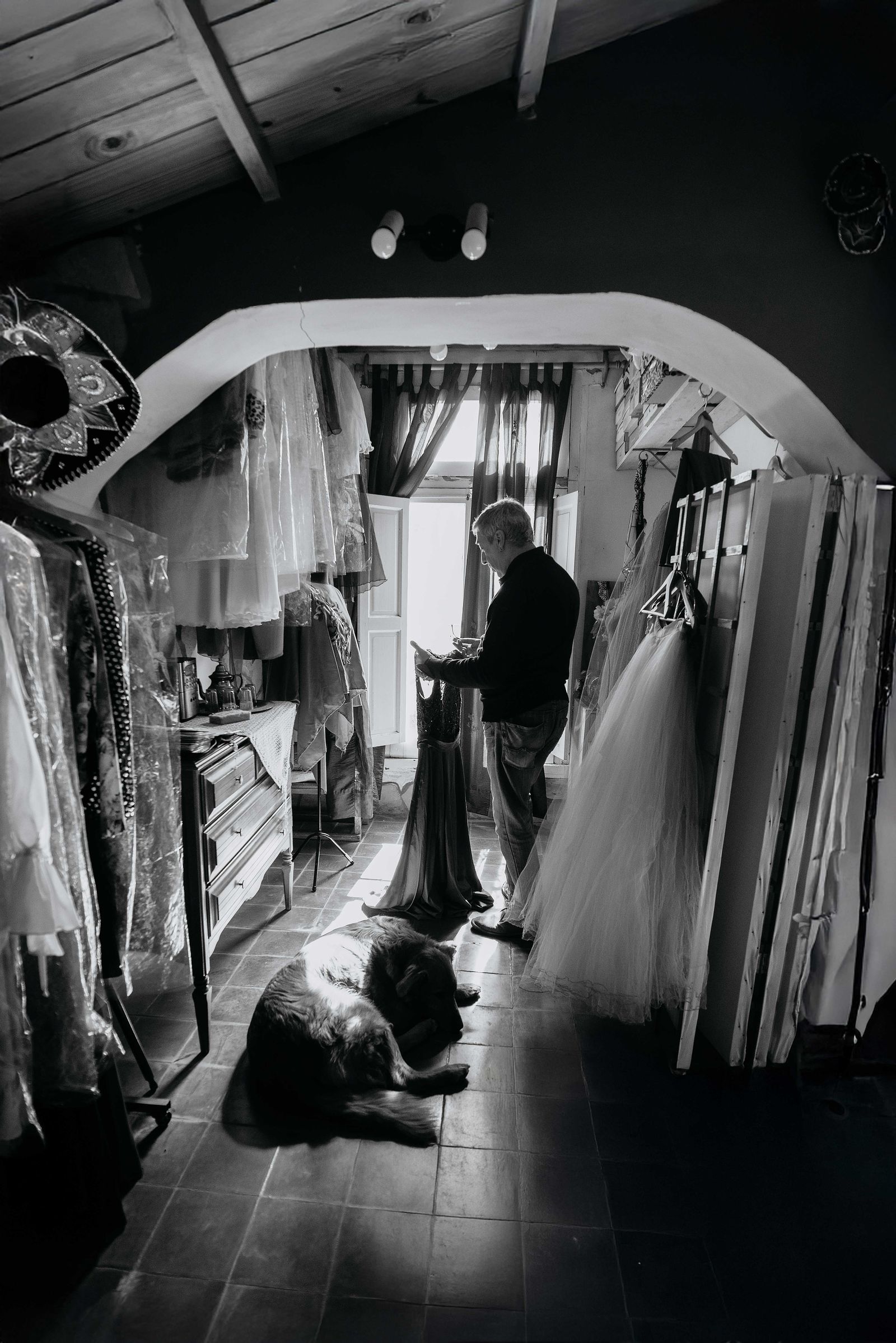 Tailor fitting a garment at Koko Atelier, Galway