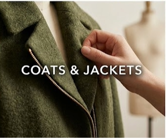 Green coat zip being checked by a tailor